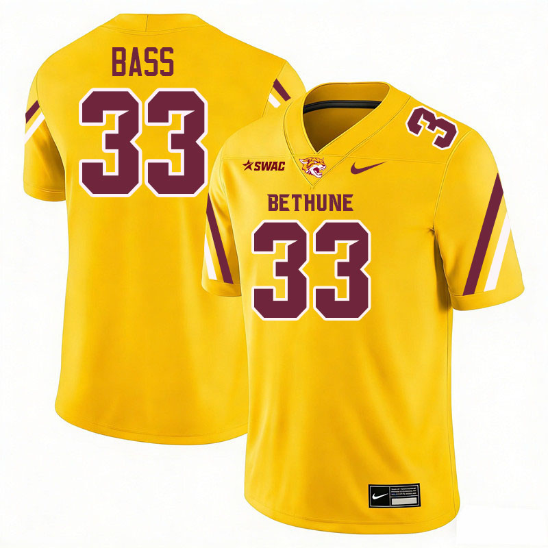Bethune-Cookman Wildcats #33 Cornelious Bass College Football Jerseys,Uniforms-Gold